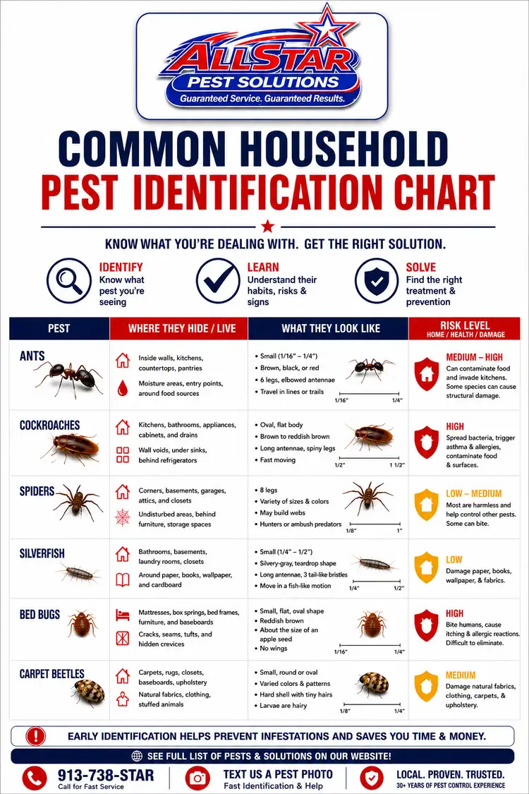 Common Household Pest Identification Chart from All Star Pest Solutions