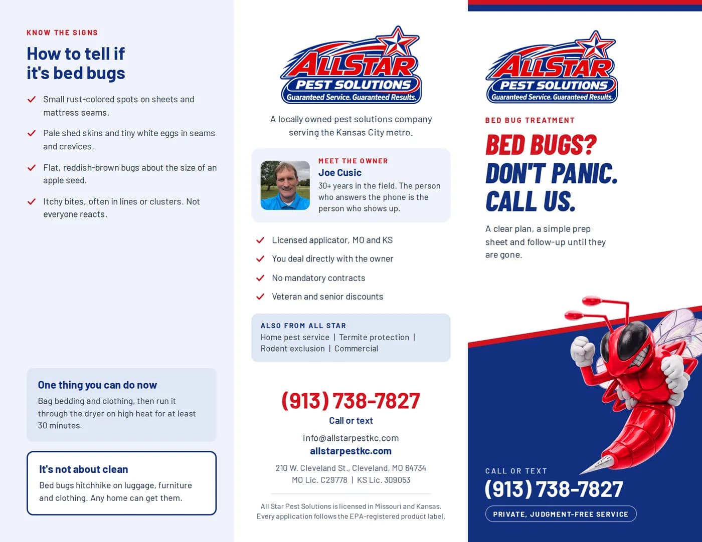 Bed Bug Treatment brochure, outside face: inside flap, back cover and front cover