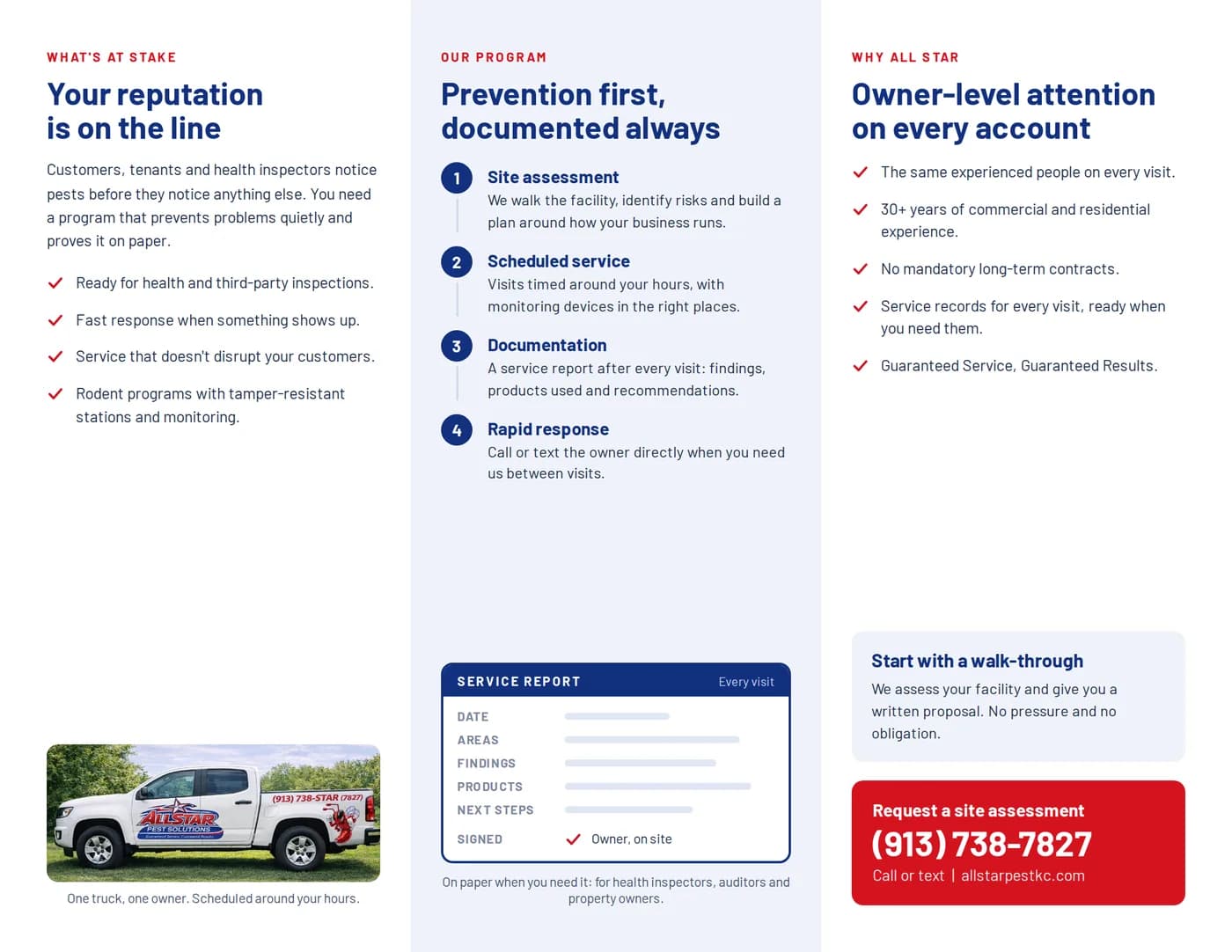 Commercial Service brochure, inside face: three panels read left to right