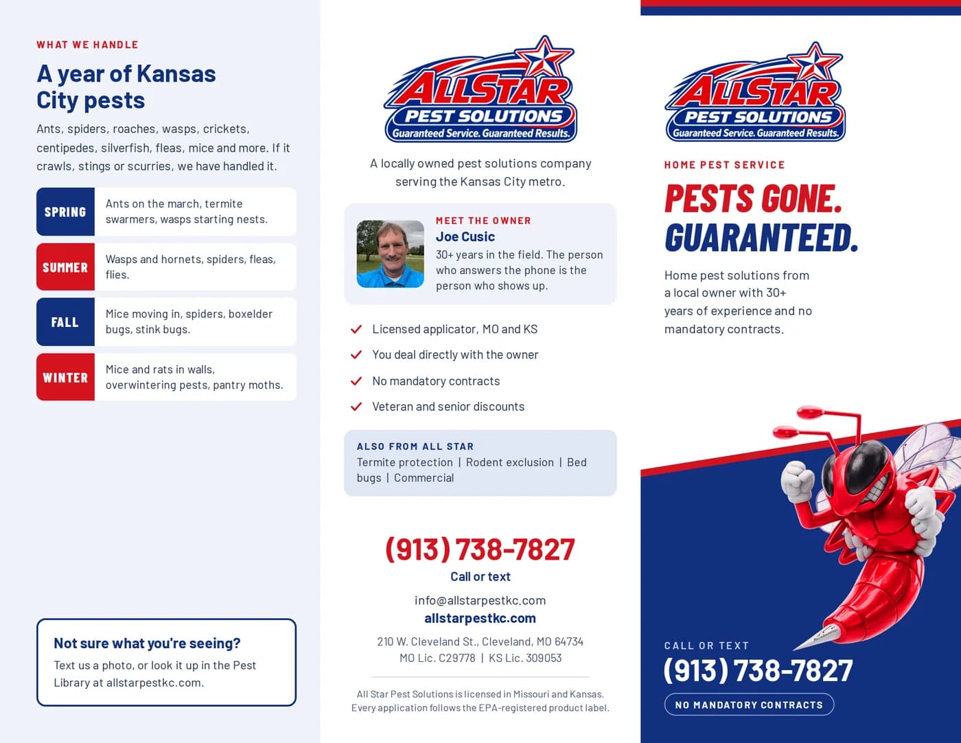 Home Pest Service brochure, outside face: inside flap, back cover and front cover