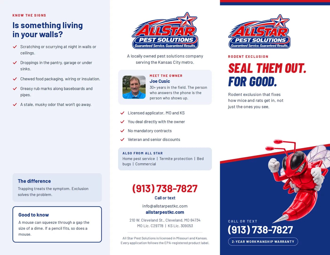 Rodent Exclusion brochure, outside face: inside flap, back cover and front cover